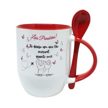 Imagem de Caneca Colher Vermelha Amizade Personalizado Amizade Amiga