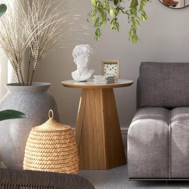 Imagem de Mesa de Apoio Lateral Redonda 50x55cm 100% MDF Freijó Off White Dalla Costa