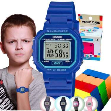 Imagem de Kit Relógio Casio Infantil Meninas Meninos Digital Resistente Agua Pequeno Alarme Preto LA-20WH + Cubo Magico