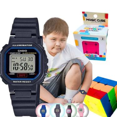 Imagem de Kit Relógio Casio Infantil Meninas Meninos Digital Resistente Agua Pequeno Alarme Preto LA-20WH + Cubo Magico