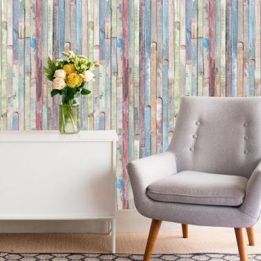 Imagem de Papel De Parede Madeira Colorida Lavável Quarto Adesivo