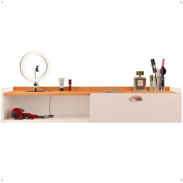 Imagem de Penteadeira Suspensa Camarim Decor Porta Maquiagem Nicho Multifuncional Quarto Pequeno Retrô - Off White/Cinamomo - RPM