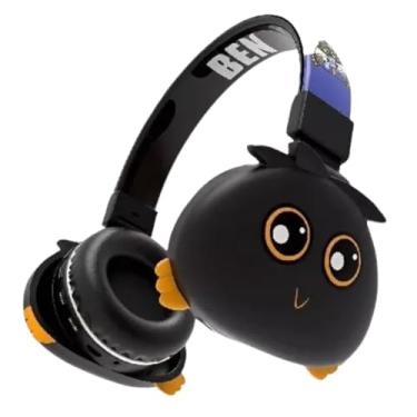 Imagem de Fone de Ouvido Bluetooth Infantil Mostrinhos Sem Fio Kids - 8 Modelos Divertidos com Conexão Bluetooth e Cabo Auxiliar, Ajuste de Altura e Design Dobrável - Conforto e Diversão (Preto)