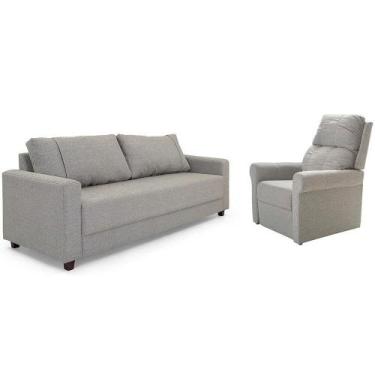 Imagem de Conjunto Sofá 3 Lugares e Poltrona Reclinável Herval Clean, Linho Cinz