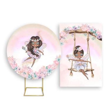Imagem de Painel De Festa Redondo 1,50x1,50 + Painel Vertical 1,50x2,20 - Fadas 