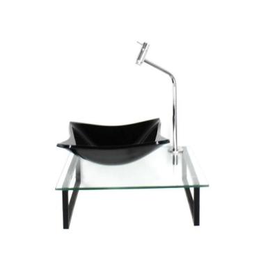 Imagem de Kit Cuba Vidro 10Mm Preta Tampo 40Cm Incolor Suporte - Cubas E Gabinet