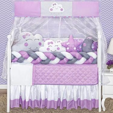 Imagem de Kit Berço Nuvem Lilás Feminino Com Trança E Lateral 12 Peças - Beatriz