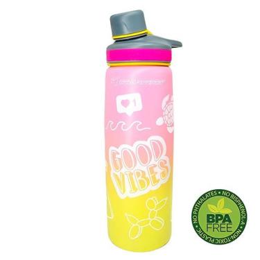 Imagem de Garrafa Squeeze Aço Inoxidável Gold Sports Good Happy - 750ml BPA-FREE