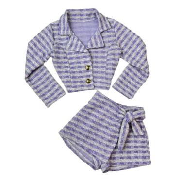 Imagem de Conjunto Infantil Blazer Short Saia Xadrez Tweed Moda Kids - AK FASHIO