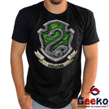 Imagem de Camiseta Sonserina 100% Algodão Harry Potter Slytherin Geeko, Preto go