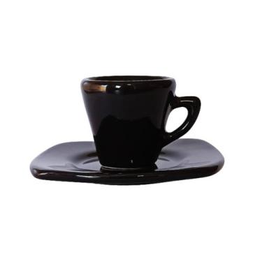 Imagem de Xícara De Café em Cerâmica Premium 60ml Com Pires Preto Brilhante 01 U