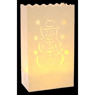 Imagem de Sacos de luminária branco CleverDelights - 30 unidades - Design boneco de neve - Papel resistente a chamas - Decorações de Natal para o ar livre - Decoração de festa e evento - Saco de vela de luminária - 30 sacos