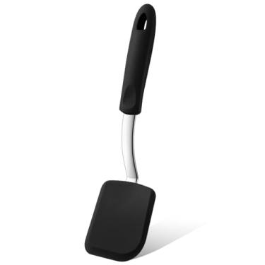 Imagem de Yetene Espátula pequena de silicone, mini espátula de silicone resistente ao calor, flexível, pequena espátula de silicone para cozinha, espátula antiaderente para panqueca de ovo (preta, 24 x 6 cm)