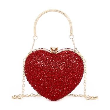 Imagem de Naimo Bolsa feminina de coração com strass para festa de casamento e coquetel, Vermelho, One Size