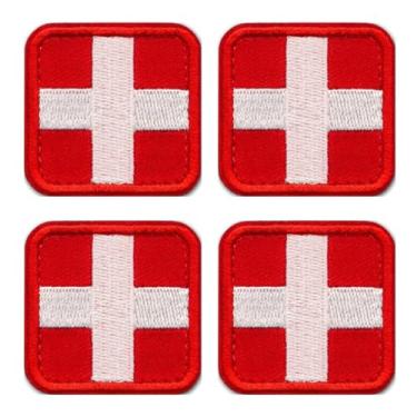 Imagem de 4 peças Cruz Vermelha Medic Emblema Emblema Engraçado Bordado Gancho e Laço Aplique Tático Militar para Chapéus, Roupas, Jeans, Bonés, Bolsas, Mochilas, Jaqueta, Colete