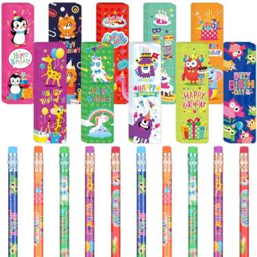 Imagem de Noveread Conjunto de 100 lápis perfumados de feliz aniversário e marcadores de livro, 50 peças, 50 lápis de desenho animado perfumado com borracha para crianças, presente de aniversário, estudantes,