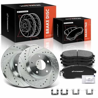 Imagem de A-Premium Rotores de freio a disco dianteiro perfurado e ranhurado de 11,01 polegadas (279,7 mm) + kit de pastilhas de cerâmica compatível com modelos selecionados Nissan - Sentra 2013-2019, conjunto