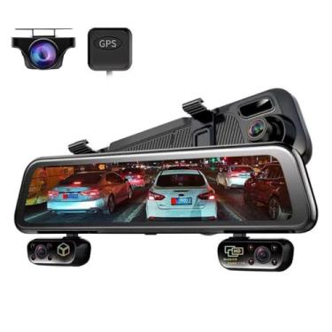 Imagem de Câmera veicular de 4 canais para carros, monitoramento panorâmico de 360°, tela IPS retrovisor de 30 polegadas, câmera frontal esquerda, direita e traseira HD 1080P*4, lente traseira à prova d'água