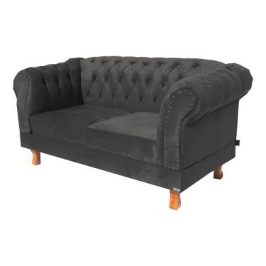 Imagem de Sofá Namoradeira 2 Lugares Chesterfield Duque Capitonê - Suede Preto /