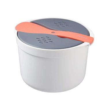 Imagem de Panela de arroz de micro-ondas, panela de macarrão a vapor de arroz de micro-ondas de 2L com filtro, panelas de arroz PP de grau alimentício antiaderente conjunto completo com espátula de tampa para