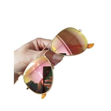 Imagem de Óculos De Sol Aviador Rosa Espelhado Feminino Lentes Cristal UV400 Mod