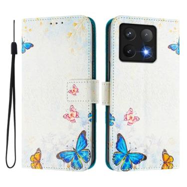 Imagem de Capa carteira para Xiaomi 14T, 3 compartimentos para cartão, 1 compartimento para dinheiro, capa flip de couro PU com padrão fofo, capa com fivela magnética à prova de choque, compatível com