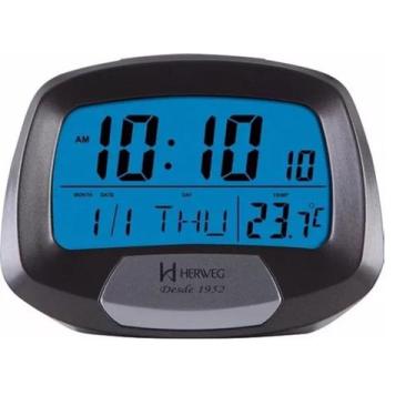 Imagem de Relógio Despertador Termômetro Digital Herweg Cinza 2977, Cinza Metáli