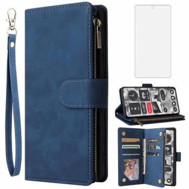 Imagem de Asuwish Capa tipo carteira compatível com Nothing Phone 2 de vidro temperado e capa flip de couro com suporte para cartão, acessórios para celular, capas magnéticas de TPU para duas mulheres e homens,