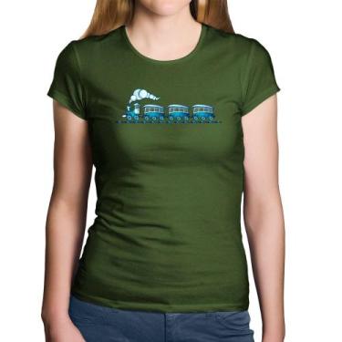 Imagem de Baby Look Algodão Trenzinho Brinquedo - Foca na Moda, Musgo, GGG