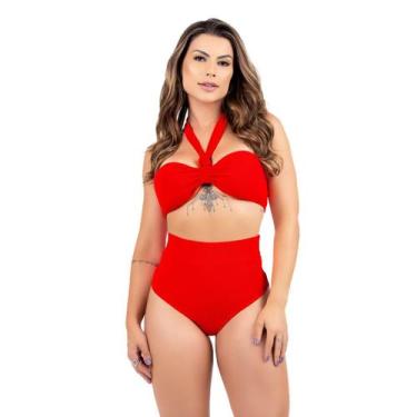 Imagem de Biquini Feminino sem alça Hot Pant 2 em 1 Cintura Alta Com Bojo Amarra