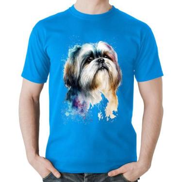 Imagem de Camiseta Algodão Cachorro Shih Tzu Watercolor - Foca na Moda, Azul, M