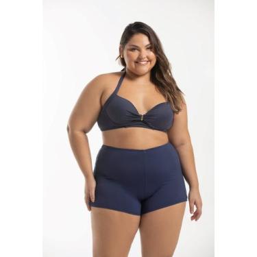 Imagem de Bermuda de Praia Feminina Plus Size  - Cor De Cacau, 50, Azul marinho