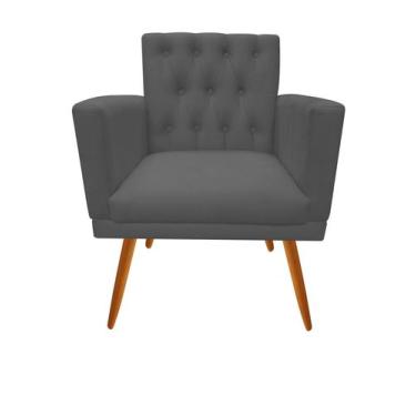 Imagem de Poltrona Decorativa Nina Capitonê Suede Cinza Pés Madeira Ms Decor - M