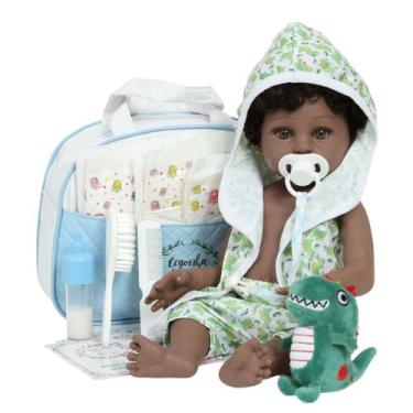 Imagem de Boneco Reborn Bebê Negro Enxoval Saída de Banho Jacarezinho - Cegonha 
