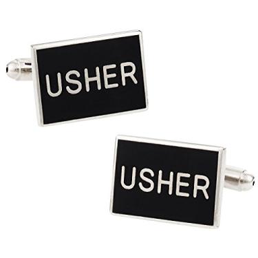Imagem de Abotoaduras de casamento Cuff-Daddy para Usher em preto e prata com caixa de apresentação