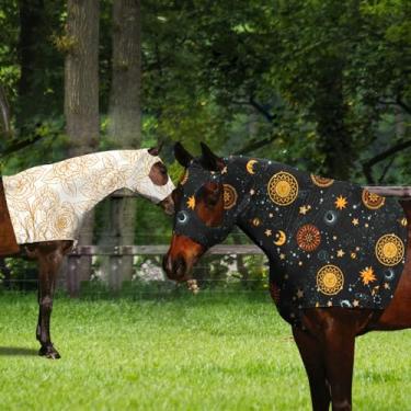 Imagem de Capuz de cavalo com zíper de 2 conjuntos: ajuste confortável, design sem orelhas e orifícios extra grandes para rosto, ombros, crina, peito e cernelha - Perfeito para mostrar - M (laranja + flor)