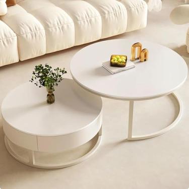 Imagem de Mesa de centro de madeira para sala de estar com armazenamento, madeira natural redonda, fácil montagem - perfeita para escritório em casa, 60 + 80 cm