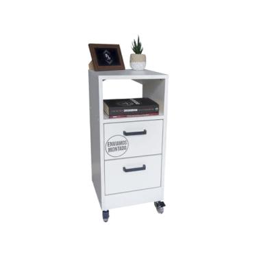 Imagem de Mesa De Cabeceira Estilo Cômoda Fl Decor 30 Cm Branco Com 2 Gavetas E 1 Nicho Para Quarto Lateral Da Cama Fi Decor (Com Rodinhas, Puxador Arquivo)