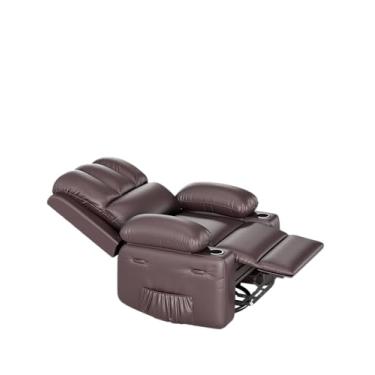 Imagem de GarveeHome Cadeira reclinável de couro, reclinável de balanço manual com braços confortáveis e suportes de copo para sala de estar CF8011 - marrom, médio