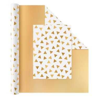 Imagem de WERNNSAI Gold Craft Rolo de papel de embrulho para presente – 1 rolo de 43 cm x 10 m, papel de embrulho metálico para casamento, chá de panela, para presente de aniversário