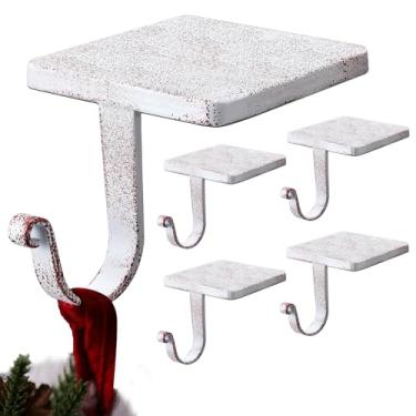 Imagem de Tandefio 4 peças de suportes de meia de Natal para manto, cabides resistentes com almofadas protetoras de ferro fundido, ganchos de meia de Natal para lareira prateleira de casa (branco vintage)