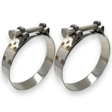 Imagem de CHUNYUNGDA TT Abraçadeira de mangueira resistente OD 104-112 mm, porcas em T sólidas de aço inoxidável, faixa e parafuso para mangueira de pressão constante (4-4 polegadas, 2 pacotes)