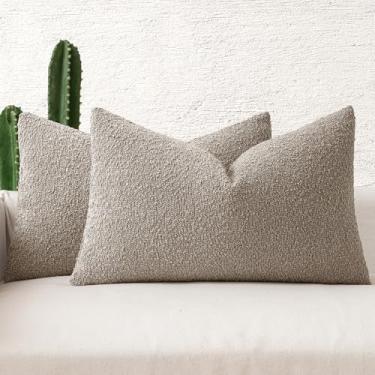 Imagem de MIULEE Conjunto de 2 Capas de Almofadas Marrom Claro 12X20" Capas de Almofadas Decorativas para Sofá Texturizadas Boucle Acento Fronhas Sólidas Macias para Almofada Cadeira Sofá Qu (20" X 12" (Pacote
