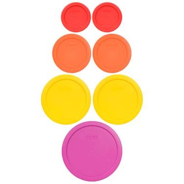 Imagem de Pyrex 7202-PC (2) Vermelho, 7200-PC (2) Laranja, 7201-PC (2) Amarelo Meyer e 7402-PC (1) Rosa 6/7 Cup Tampa de substituição de plástico, feita nos EUA