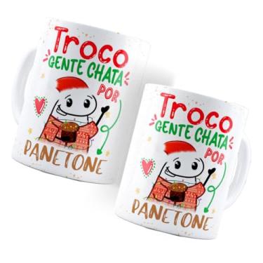 Imagem de Caneca Personalizada Bento Florks Feliz Natal Troco Gente Chata por Panetone Cerâmica 325ml