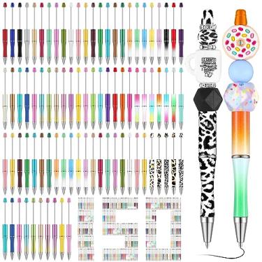 Imagem de Qilery Kit de 150 canetas plásticas com contas de 55 tipos de cores de concha tinta preta com contas legais canetas esferográficas sortidas para estudantes, crianças, professores, bricolage, escola, formatura, escritório, presentes de noiva