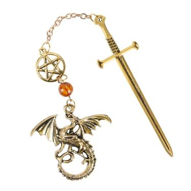 Imagem de Berirexrion Marcador de livro Fantasy Dragon Sward - Marcador de página legal da quarta asa, romance, fãs de livros, estética, vintage, borla, pingente de metal, marcadores de livro de ouro antigo,