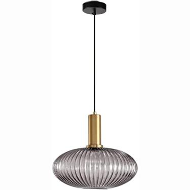 Imagem de Nórdico Vidro Luz Pendente Moderno Simples Led Lâmpada Suspensa Estilo Japonês Lanterna Listrada Lustre Para Ilha De Cozinha Restaurante Bar(30X28CM, 9W,Gray, Warm White)