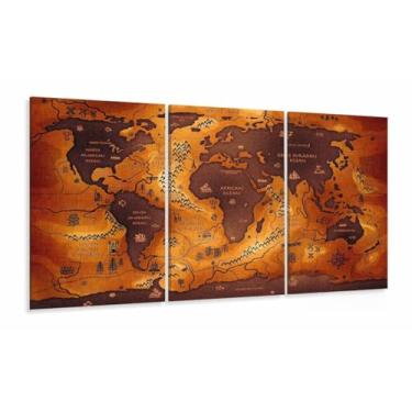 Imagem de Quadros Decorativos Mapa Mundi Vintage Geografia 120x60 3 pe