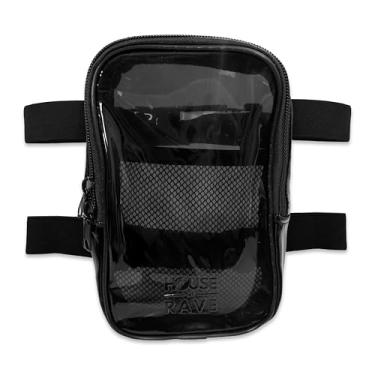 Imagem de Bolsa de coxa transparente – bolsa de carnaval com bolsos internos e zíper duplo – bolsa feminina rave – bolsa com suporte para celular, Preto, One Size